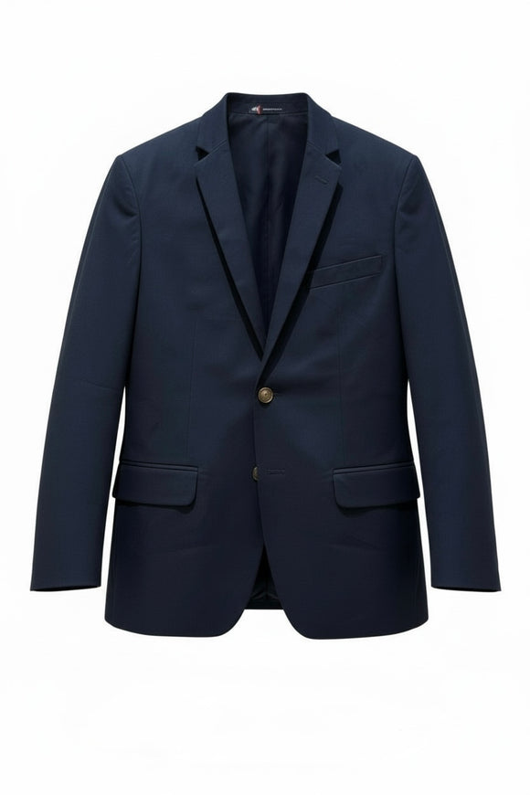 Saco azul de vestir de dos botones metálicos, tres bolsillos al frente