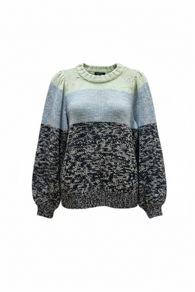 Suéter cerrado de punto multicolor verde y azul