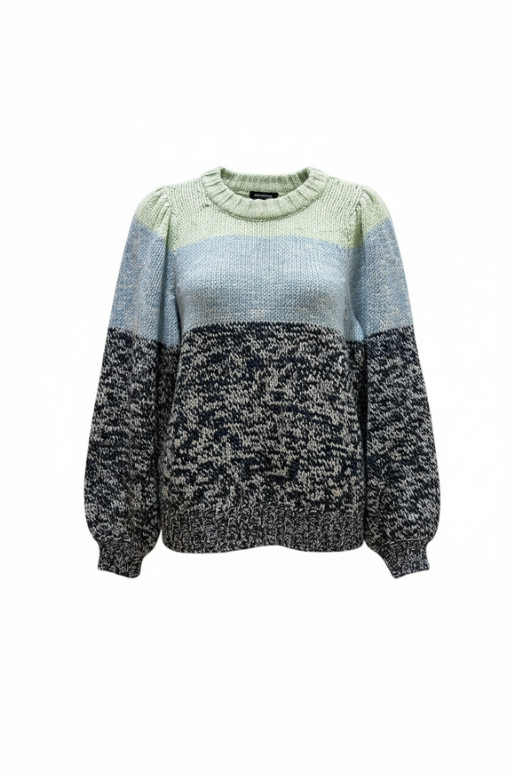 Suéter cerrado de punto multicolor verde y azul