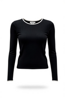 Blusa ajustada manga larga con línea blanca en borde de cuello y manga-1