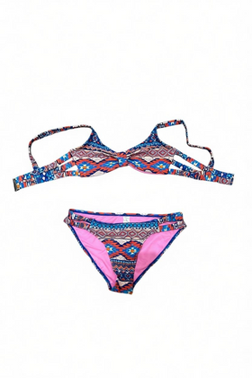 Bikini para niña con grecas con rosa - 0