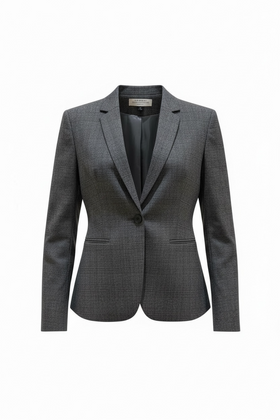 Saco gris de vestir elegante de un botón, de línea cuadriculada; línea petite