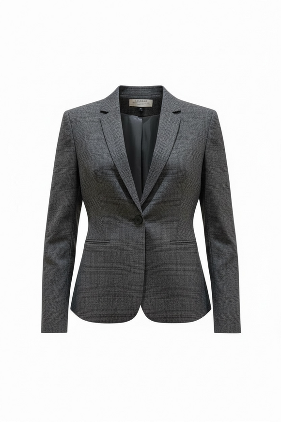 Saco gris de vestir elegante de un botón, de línea cuadriculada; línea petite