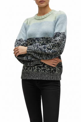 Suéter cerrado de punto multicolor verde y azul - 0