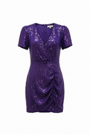 Vestido morado de lentejuela con drapeado al frente-1