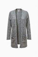 Suéter tipo cardigan azul con rosa; con doble bolsa al frente-1