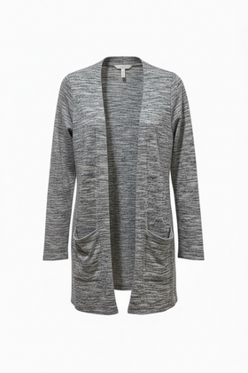 Suéter tipo cardigan azul con rosa; con doble bolsa al frente