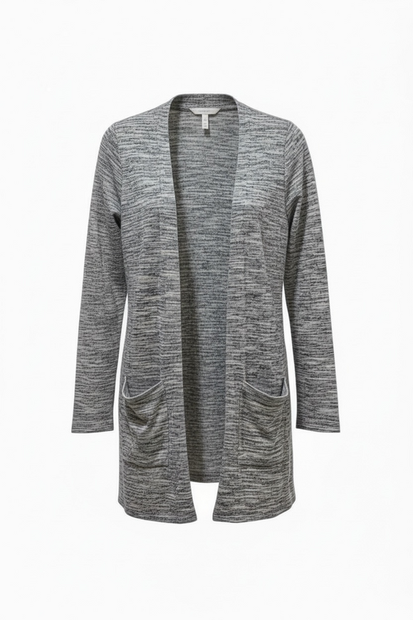 Suéter tipo cardigan azul con rosa; con doble bolsa al frente