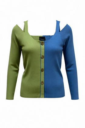 Blusa tipo suéter doble color verde y azul