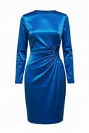 Vestido corto satinado azul, abertura circular en cintura-1