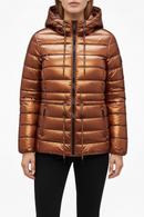 Chamarra color cobre, doble vista, interior plata, con ajuste en cuello y cintura-2