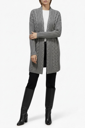 Suéter gris tipo cardigan de tejido grande de Baby Alpaca - 0