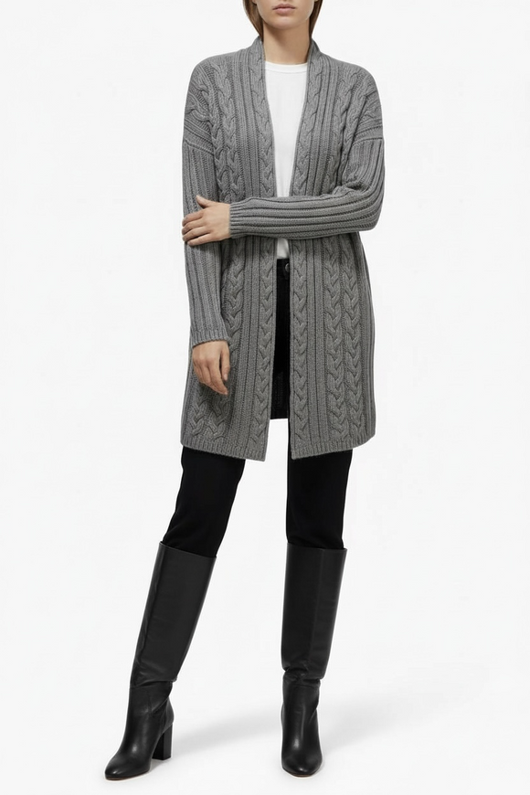 Suéter gris tipo cardigan de tejido grande de Baby Alpaca