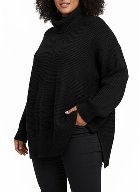 Blusa tipo suéter holgado de cuello de tortuga y cintura - 0