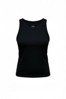Blusa entallada negra con top y copas push Up incluido, sin mangas-1