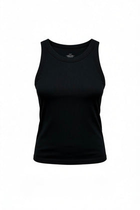 Blusa entallada negra con top y copas push Up incluido, sin mangas