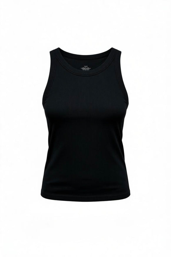 Blusa entallada negra con top y copas push Up incluido, sin mangas
