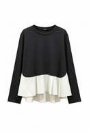 Blusa negra manga larga, con Olán grande a la cintura color blanco-1