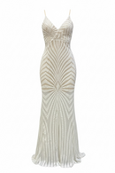 Vestido blanco de lentejuelas, tirantes ajustables y espalda cruzada,-1