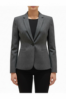 Saco gris de vestir elegante de un botón, de línea cuadriculada; línea petite-2