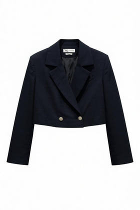 Saco de vestir tipo torera negro, de doble botón