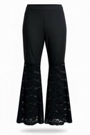 Pantalón elástico con media pierna de encaje y campana-1