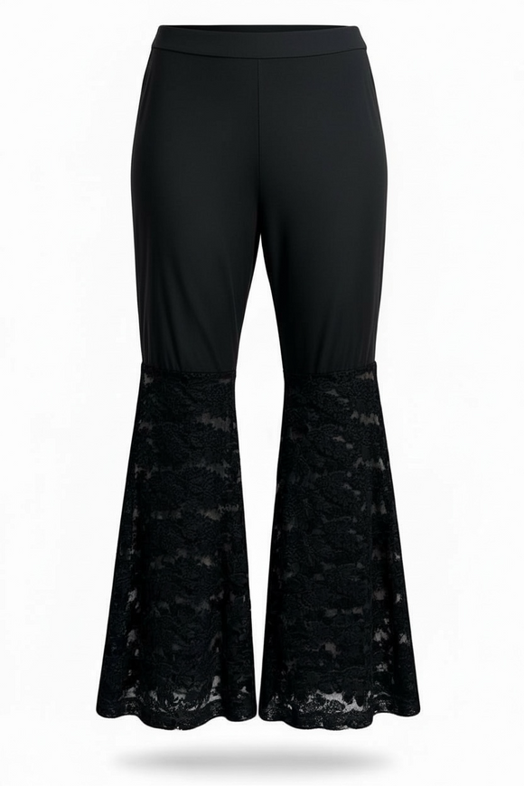 Pantalón elástico con media pierna de encaje y campana