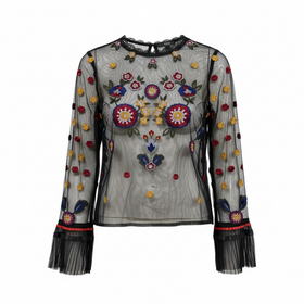 Blusa tul transparente con bordado en flor