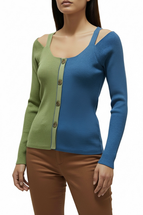 Blusa tipo suéter doble color verde y azul - 0