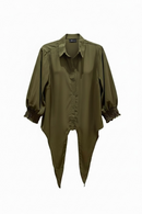 Blusa verde olivo; empuñadura 3/4 y tiras frontales con opción a nudo-1