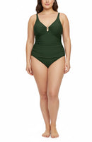 Traje de baño de una pieza color verde olivo con drapeado en abdomen y tirantes regulables-2