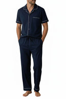 Pijama caballero azul de dos piezas y camisa corta con botones-2