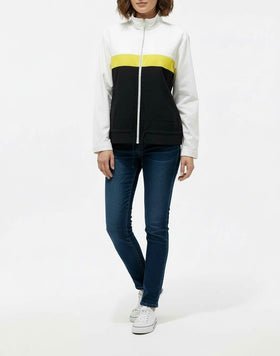 Chamarra tricolor con cierre al frente, negro, blanco tipo rompe vientos - 0