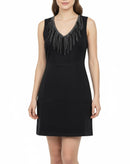 Vestido gamuzado negro con tiras con punto metálico al frente-2