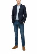 Saco azul de vestir de dos botones metálicos, tres bolsillos al frente-1