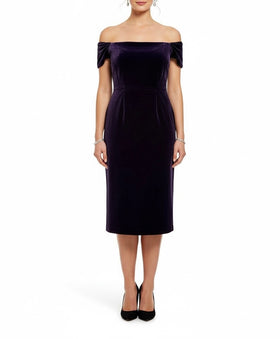 Vestido morado 3/4 aterciopelado, de vestir con manga corta - 0