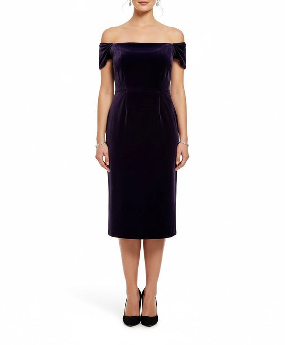 Vestido morado 3/4 aterciopelado, de vestir con manga corta