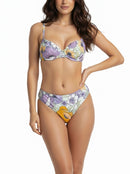 Bikini morado en tonos pasteles y flores moradas y amarillas; con varilla y tirantes ajustables-2