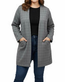 Saco talla grande gris a cuadros y bolsillos frontales-2
