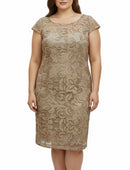 Vestido beige corto de fiesta elegante, diseño bordado flor con lentejuelas-2