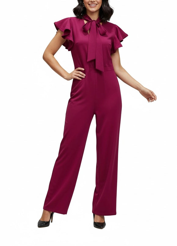 Palazzo Fucsia con cuello de tira y moño, manga de gorra