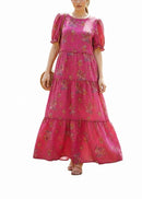 Vestido rosa estilo campirano, con tablones en 3 secciones, y detalles en flor-2