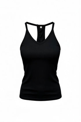 Blusa elástica de cuello en v con tira trasera y tirante