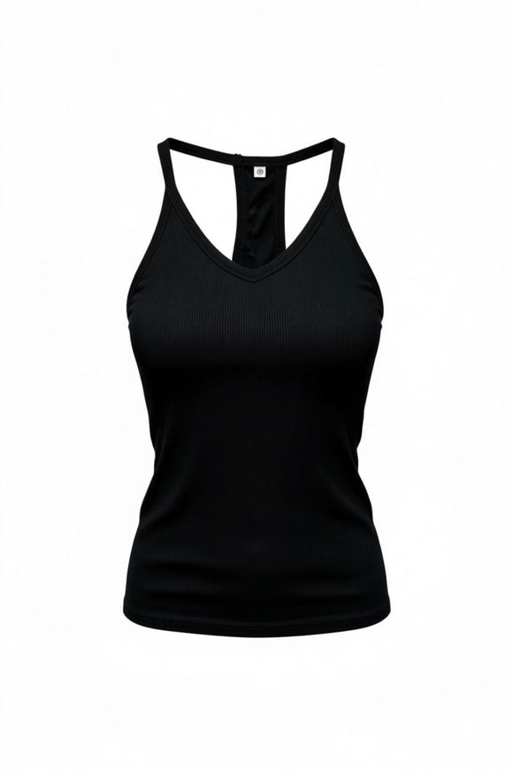 Blusa elástica de cuello en v con tira trasera y tirante