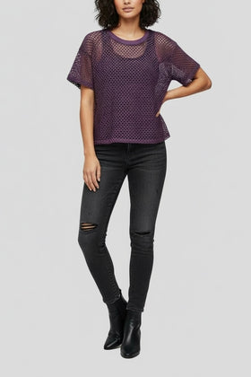 Blusa morada de red, manga corta - 0