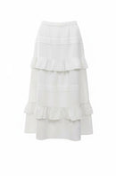 Falda midi blanca con Olán doble-1