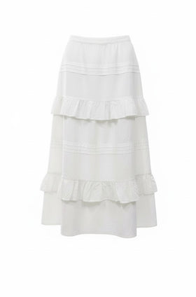 Falda midi blanca con Olán doble