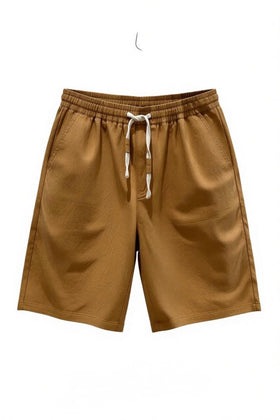 Short de lino beige con agujetas al frente y bolsillos