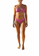 Bikini rosa con tirante cruzado y ajuste trasero semicorset-2