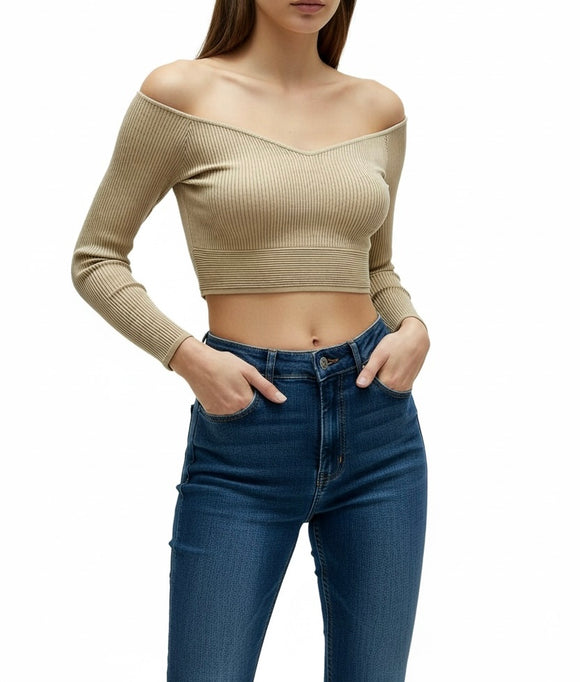 Top de licra beige con manga larga